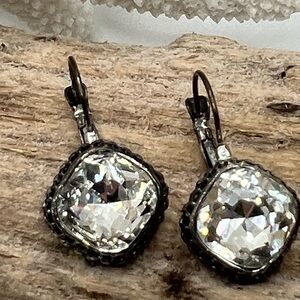 Elegant Black Silver Crystal Drop Earrings
